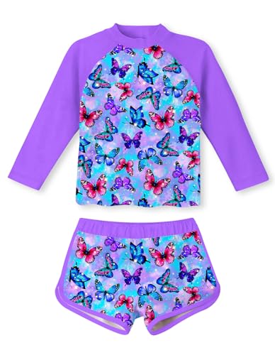 Image of Vogseek Girls Rash Guard Two Pieces Swimsuit Long Sleeve Bathing Suit for 3-10 Years