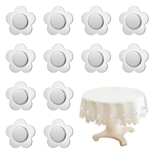AojSup 12 PCS Flower Shaped Outdoor Tablecloth Weights Stainless Steel Table Weights for Tablecloths Windproof Magnetic Clips for Picnic Wedding Party Decor