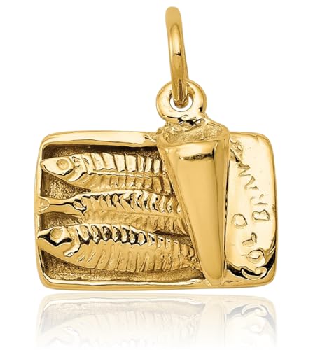 IceCarats 14K Solid Yellow Gold Small Sardine Can Pendant Necklace 15mm 5/8 inch 3d Sculpted, Polished For Him