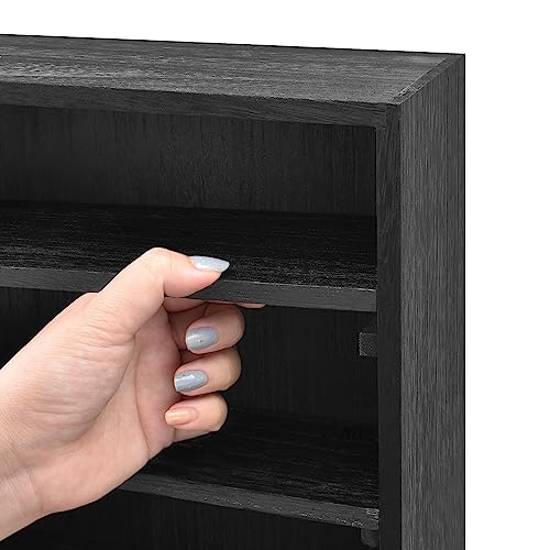 Ikee Design Wooden Wall-Mounted Display Shelves Rack for Collectibles, Figures,Shot Glasses,Spice Can,Cosmetics or Perfume, 5 Adjustable Height Shelves,Space-Saving, Black Color