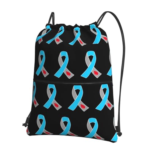 Diabetes Awareness Drawstring Backpack Water Resistant String Bag Sports Sackpack Gym Sack with Zipper Pocket for Men Women Black