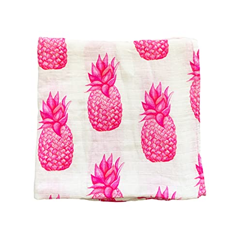 Image of Florida Kid Co. Pink Pineapple Baby Swaddle Blanket - 70% Viscose from Bamboo / 30% Cotton Muslin - Silky Soft, Breathable, Lightweight, Large - 47 in. x 47 in.