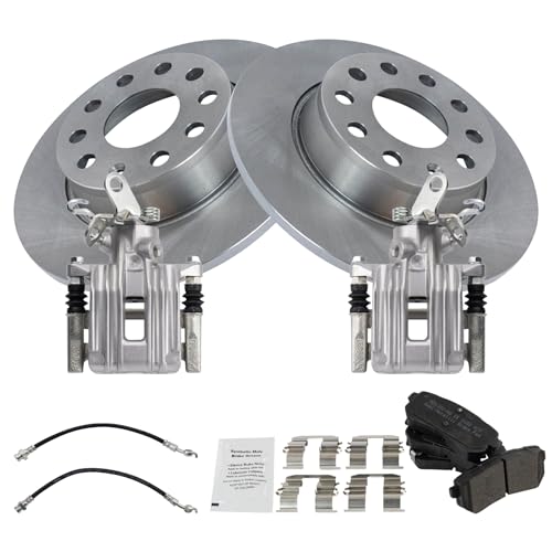 Image of TRQ Rear Brake Pad and Rotor Set Ceramic Calipers Compatible with 2010-2013 Audi A3 A3 Quattro 2012 Volkswagen Beetle 2011-2016 Eos 2010-2014 Golf 2012-2014 GTI Jetta 2012-2015 Passat