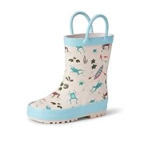 Amazon Essentials x Sofia Grainge Unisex Kids' Waterproof Rubber Wellington Boots, Light Tan Frogs, 13.5 UK Child