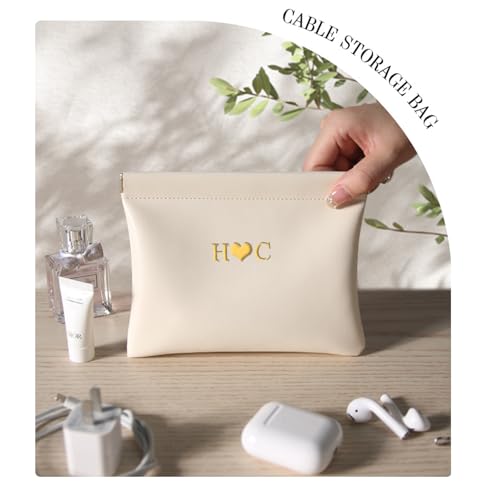 Custom Small Makeup Bag Squeeze Top for Women 2 Pack, Personalized Leather Mini Cosmetic Purse for Travel, Coin Organizer Storage Pouch (Light-grey)4