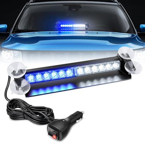 Image of Nilight 12LED Traffic Advisor Strobe Light Bar Blue White Hazard Safety | Emergency Warning Dash Front /Rear Windshield Flashing Lights for Cars Trucks Police Firefighter Plow Construction Vehicles