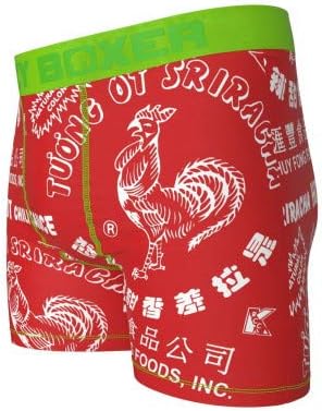 Sriracha Calzoncillos tipo bóxer con salsa de chile caliente en recipiente chino para sacar