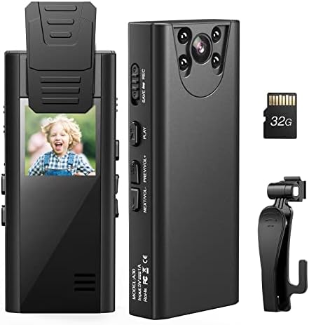 Losfom Z01 Body Camera with Audio, 1080P Body Worn Cameras with Infrared Night Vision, Wearable Body Camera with Upgrade Rotate Clip, Support 10HR Battery Life for Riding,Meeting, Home(with 32GB)