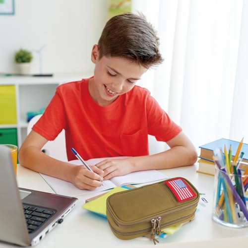 Image of ATRIPACK Tactical Pencil Case for Boy,Large Capacity Pencil Pouch,Marker Organizer Case Pen Box, Tool Bag Desk Organizer for School College Office Organizers for Kids Men Women Adult Teens(Brown)