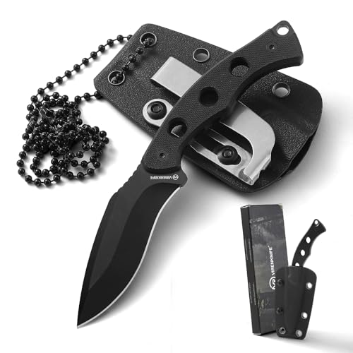 VIRENKNIFE Neck KnifeMini Messer feststehend mit Kydex Scheide und KetteScharfes Outdoor Messer mit TaschenclipEDC Survivalmesser mit G10 Griff für Männer Geschenk