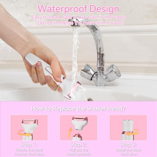 Image of Women's Electric Razor Bikini Trimmer, 4-in-1 Cordless Shaver for Face, Legs, Underarms, Pubic Hair - Wet /Dry Use, Painless Hair Removal