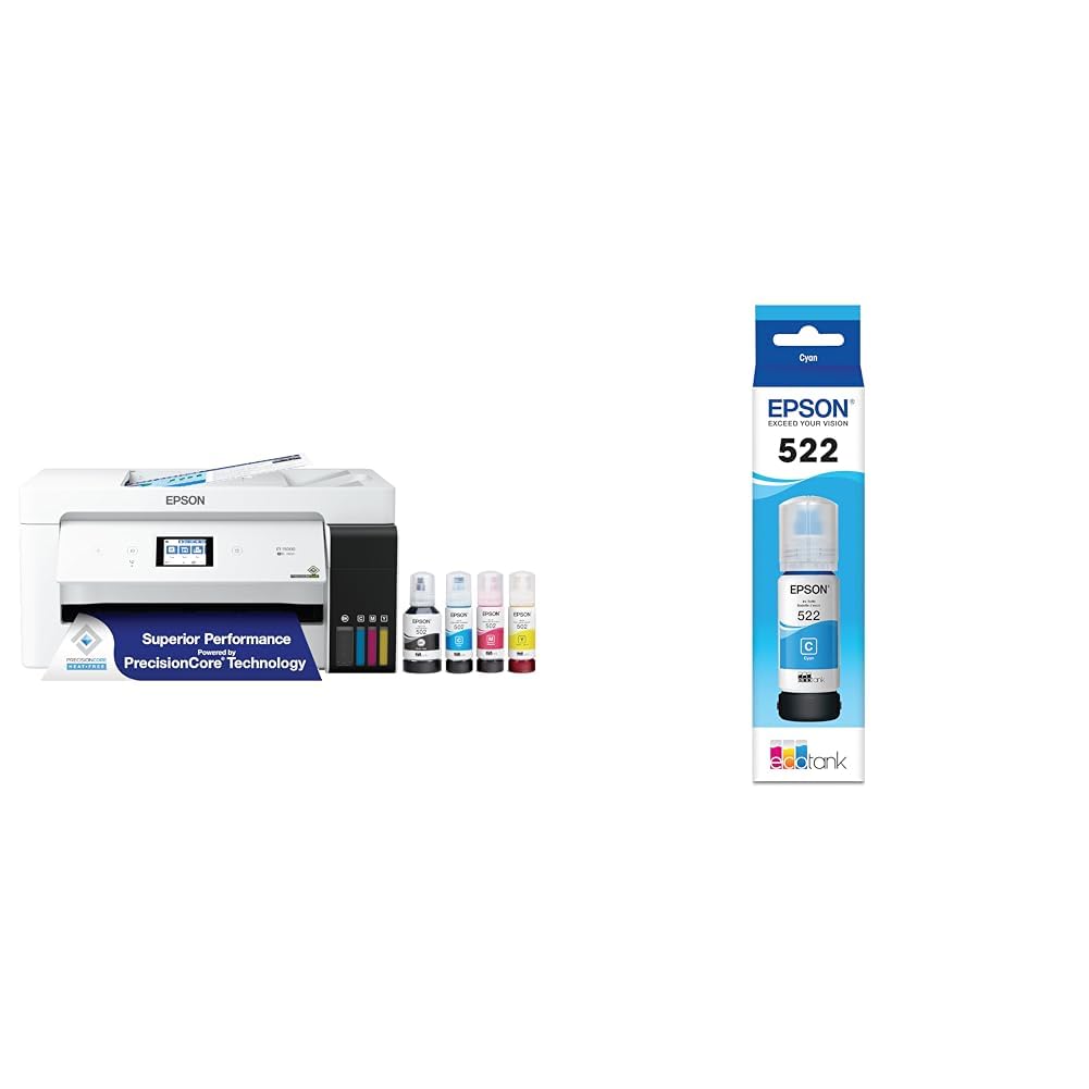 Epson EcoTank ET-15000 Wireless Color All-in-One Supertank Printer & 522 EcoTank Ink Ultra-high Capacity Bottle Cyan (T522220-S)