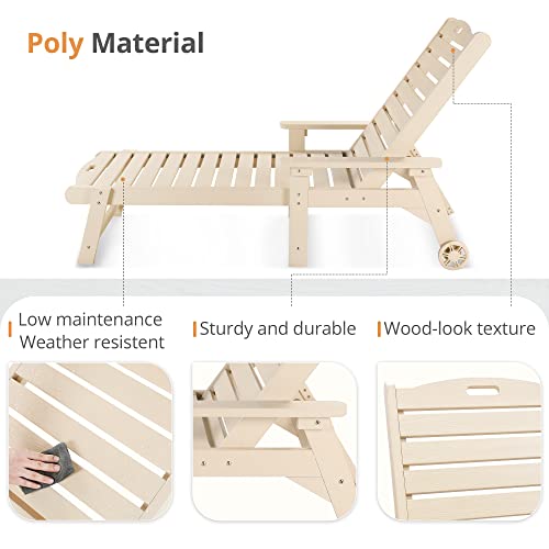 Lue Bona Outdoor Chaise Lounge Chairs Set Of 4, Poly Material, 3-Year Warranty, Patio Lounge Chair With Adjustable Backrest, Resin Pool Lounge Chairs With Wheels For Outside, Poolside, Beach, Sand #TOP5
