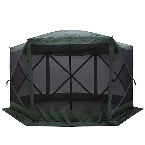 Gazelle GG600GR 8 Person 6 Sided Outdoor Portable Pop Up Water and UV Resistant Gazebo Screened Tent with Carry Bag and Stakes, Alpine Green