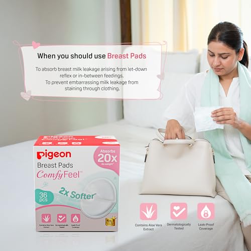 Image of Pigeon Disposable Breast Pads 12 Pcs | Comfy Feel | 2X Softer | Stay Dry Comfort | with Aloe Vera Extract | Leak-Resistant Coverage | Dermatologically Tested | White