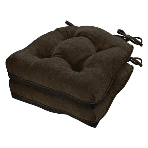 Cozyide Chair Cushions for Dining Chairs, 17" x 17" Non-Slip Kitchen Chair Pads with Adjustable Ties, Indoor Chair Cushions for Dining Room, Chocolate (Pack of 2)