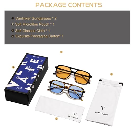 Image of VANLINKER Retro Vintage 70s Square Aviator sunglasses for women men VL9611X