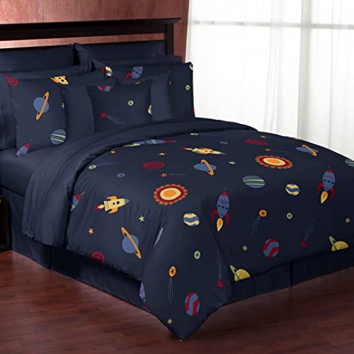 Space Galaxy Galactic Rocket Ship Planets Children And Kids 3 Piece Full/Queen Boy Or Girl Bedding Set Collection #TOP1
