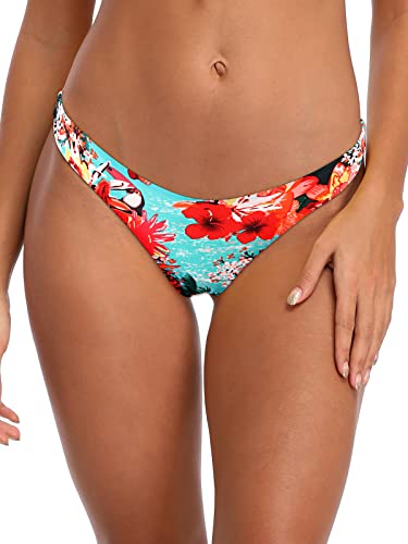 Relleciga Women's Blue Floral Cheeky Brazilian Cut Bikini Bottom Size X-Large #TOP20