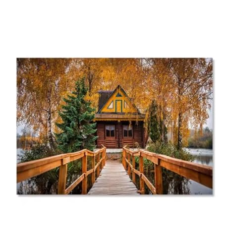 Feuilles jaunes en affiche sur toile d'automne, image moderne et peinture HD de salon 50x70