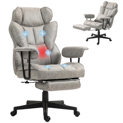 Image of HOMCOM Massage Executive Office Chair with 6 Vibration Points, 400LBS Heated Big and Tall Office Chair with Foot Rest and Lumbar Support, Microfiber Reclining Computer Desk Chair, Gray