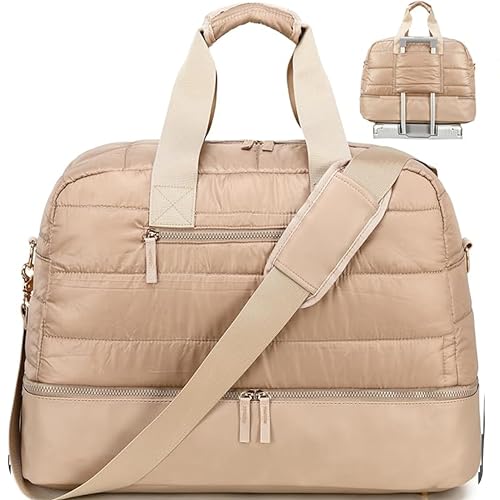 CAMTOP Travel Weekender Bags for Women with Shoe Compartment Quilted Puffer Tote Bag Carry on Duffle Bag for Overnight Bag
