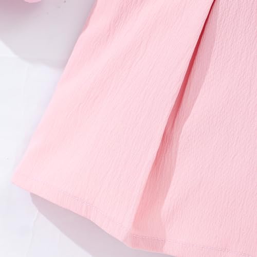 Image of Little Girls 2pcs Sleeveless Lettuce Trim Ruffle Tank Tops and Pleated Elastic Waist Short Sets with Bag