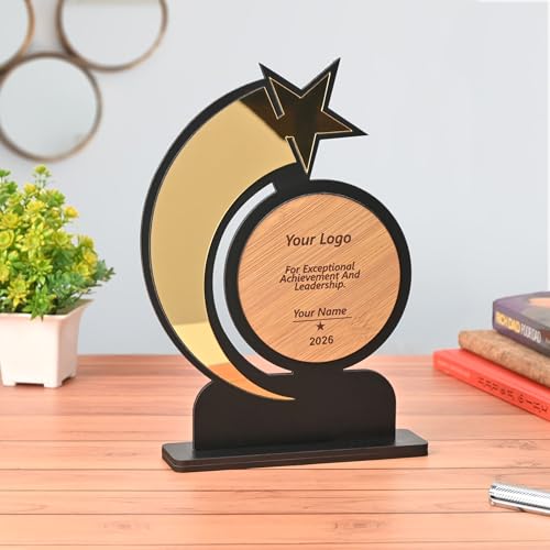 Image of Gift Kya De Personalized Star Trophy Memento | Customizable Wooden & Acrylic Award with Logo & Name Engraving | Corporate Appreciation, Employee Recognition, Achievement Award (Big)