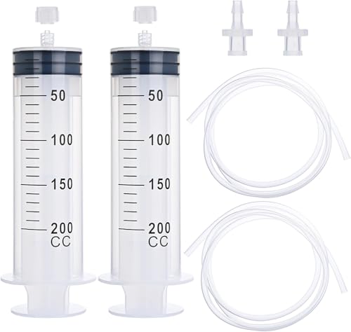 2 Pack 200ml Large Syringes with Tube Plastic Syringe for Liquid Reusable Luer Lock Design for Lab Liquid Pet Watering Measuring Dispensing