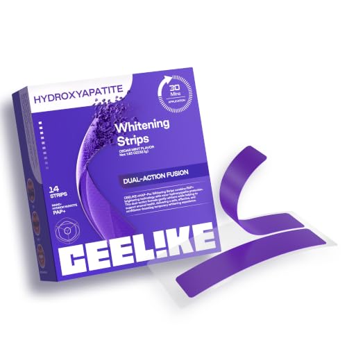 CEELIKE Teeth Whitening Strips (7 Treatments/14 Strips) - Peroxide-Free Whitening Kit with Hydroxyapatite, Enamel Safe + Cheek Retractor, Easy 3-Step at-Home Teeth Whitening for Deep Stain Removal