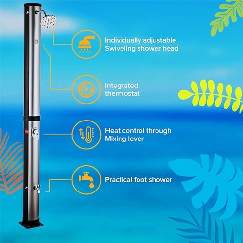 Doccia solare per piscina, 10 galloni bagno esterno con testa in ottone & rubinetto del piede, riscaldatore da giardino portatile per il campeggio, risciacquare dopo il nuoto, costruzione durevole del