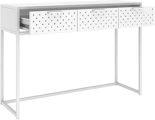 Miniatura 7 de Mesa consola de metal con 3 cajones, mesa de pasillo de acero, mesa de entrada de metal para sala de estar, pasillo, color blanco, 41.7 x 13.8 x