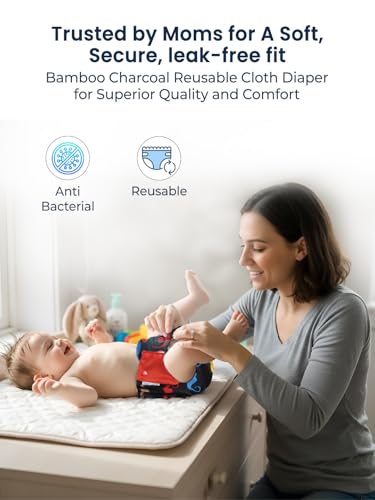 Image of POLKA TOTS Reusable Cloth Diapers for Babies | Adjustable Leak-Proof Cotton Nappies | High Absorbent & Washable Diaper with Leak-Proof Cover & 5-Layer Bamboo Charcoal Insert for Newborns (0-24 Months)