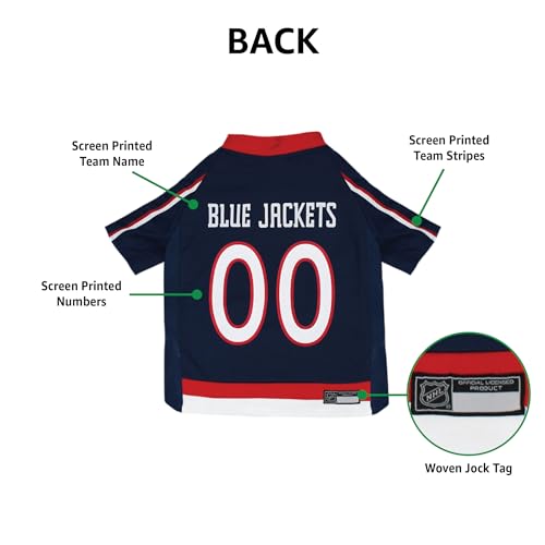 Image of NHL Columbus Blue Jackets Jersey for Dogs & Cats, Large. - Let Your Pet Be A Real NHL Fan!