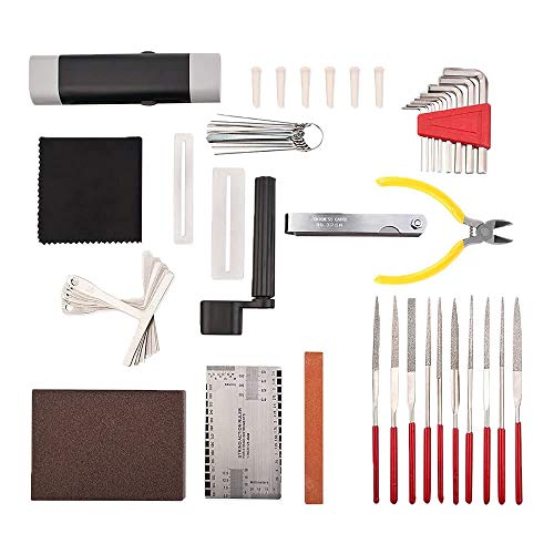Flushbay 37 Pcs Guitar Setup Tool Kit Guitar Repair Care Cleaning Set Maintenance Kit For Guitar Ukulele Bass Mandolin Banjo With String Action Ruler Understring Radius Gauge Fingerboard Guard Bridge #TOP1