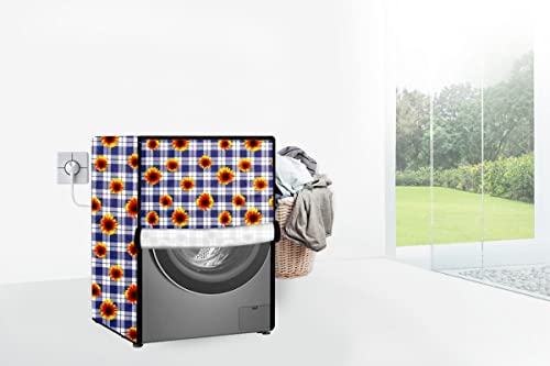 Image of Stylista Washing Machine Cover Compatible for Bosch 8 kg Front Load WAT24463IN Gingham Floral Pattern Blue