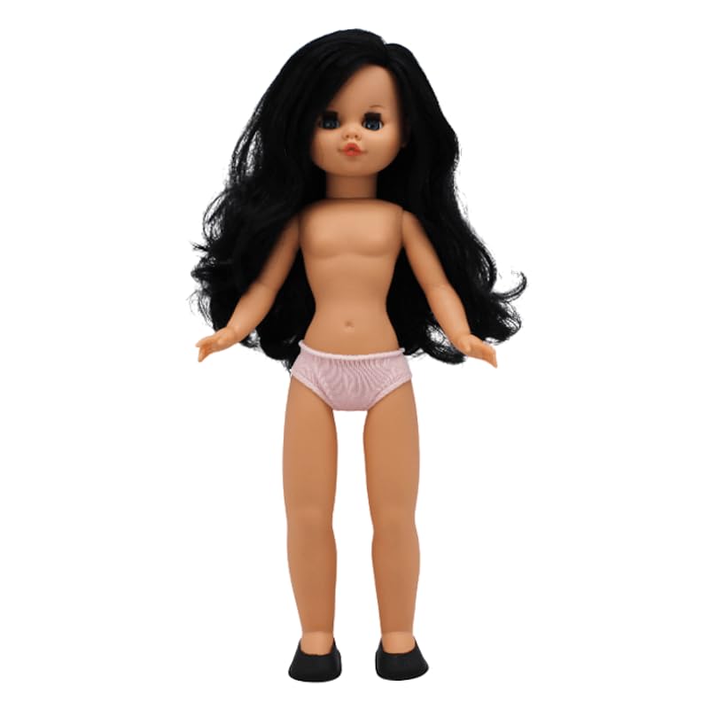 FOLK Muñeca Desnuda Sintra Artesanía Original colección 40 cm. Pelo Ondulado Morena Ojos Azules.
