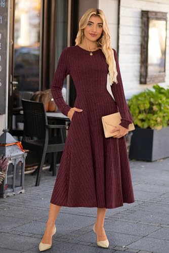 MOLERANI Womens Long Sleeve Casual Dress 2025 Fall Ribbed Knit Sweater Crewneck Midi Wedding Guest Dresses with Pockets3