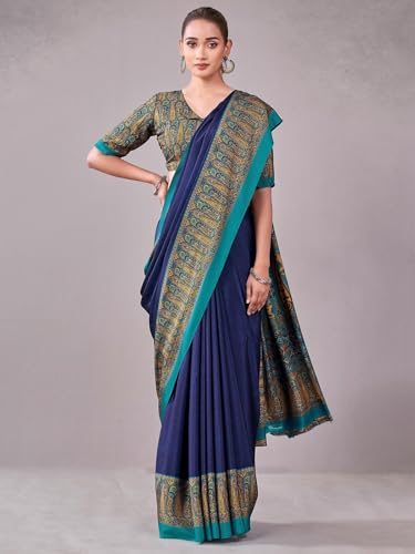 Image of Satrani Women's Crepe Printed Saree with Unstitched Blouse Piece