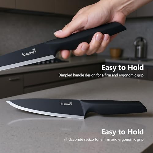 Image of KUISINE Upgraded Chef Knife Set One Piece Molding High Carbon Stainless Steel,Super Sharp Blade Ergonomic Steel Handle,Knife Block Set with Built-in Sharpener(EX Black Pro,15PCS)
