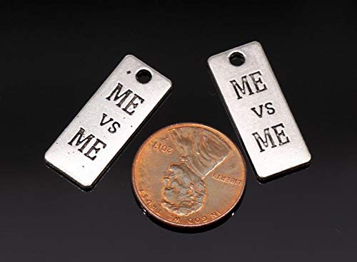 6 Me vs Me CLET Charms Antique Silver Tone 2 Sided 10x24mm