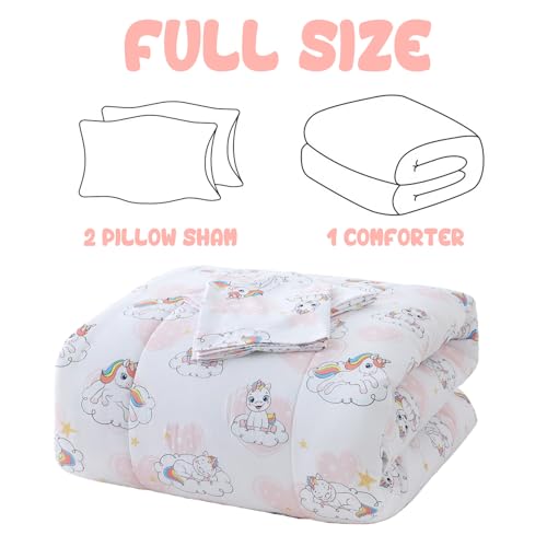 Image of Yibeizi Kids Unicorn Full Bed Comforter Set Pink Heart Bedding