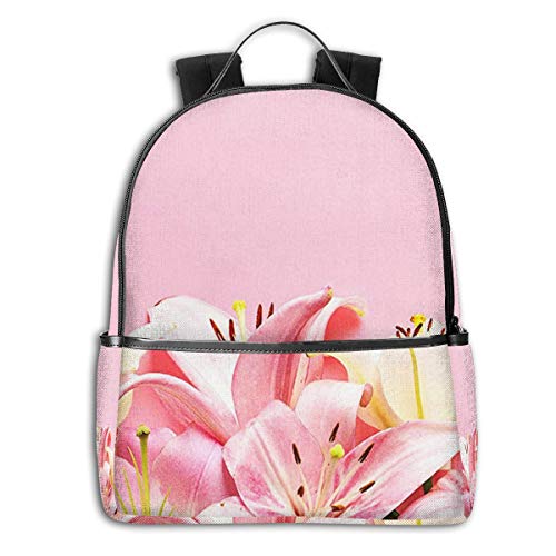 Preisvergleich Produktbild Schulrucksack Schultaschen Mädchen Teenager Rucksack Schultasche Schulrucksäcke wasserdichte Backpack für Damen Herren Geeignet für 14 Zoll Notebook Hübsche rosa Lilien
