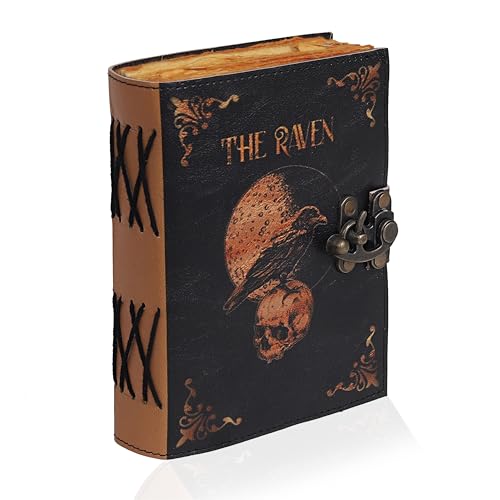 Leather Gothic Journal Magical Raven Skull Spiral Notebook Mystery Crow Journal Grimoire Witchcraft...