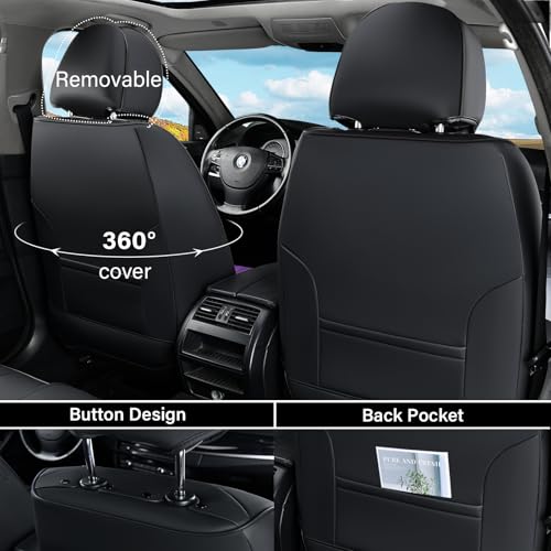 Image of Coverado Car Seat Covers Front Seats, 2 Piece Car Seat Protector with Lumbar Support & Removable Headrest, Breathable Leather Seat Cushion Universal Fit for Truck Automotive Vehicles Purple