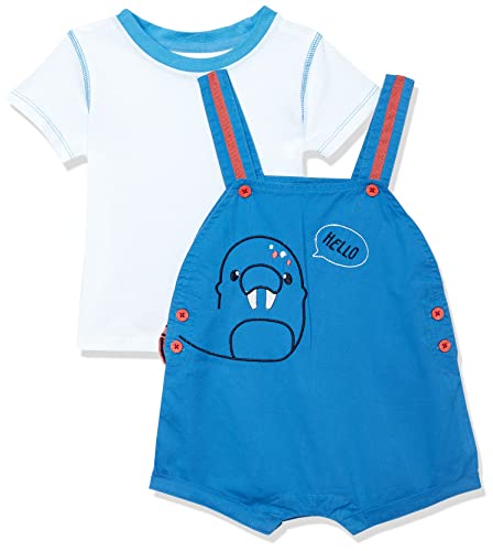 Image of miniklub Infant Boys Blue & White Solid Dungaree Set