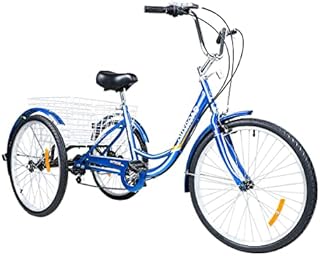 Outroad Adult Tricycle, 26 inch 7 Speed Cruiser Trike, 3 Wheel Bikes with Large Basket for Seniors, Women, Men, Adult Trikes for Shopping Picnic Outdoor Sports, Blue