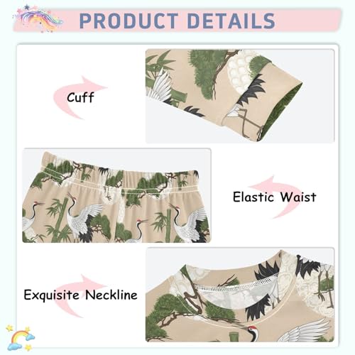 Pajama Sets Long Sleeve Chinese Cranes Trees Soft Comfy Sleepwear 2 Piece PJS 3-8T4