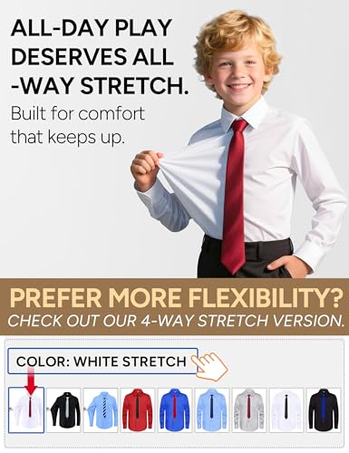 Image of Boys Long Sleeve Button-Down Dress Shirts with Tie: 2 Fabrics (Stretch /Standard) & 2 Fits (Regular /Husky)
