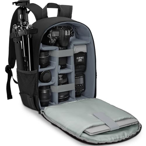 OUUTMEE Professional Camera Backpack Digital SLR Micro Single Cameras Bag Waterproof and Partition Camera Padded Backpack Photography bag Unisex Dark Grey One Size